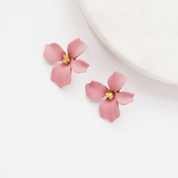 Dusky Pink Hand Painted Flower Shaped Stud Earrings, 3 of 3