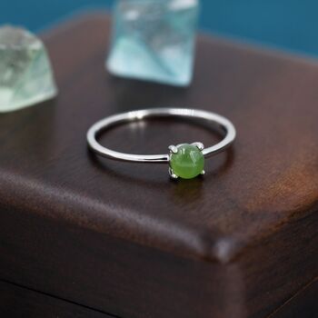 Sterling Silver Genuine Green Jade Ring, 6 of 11
