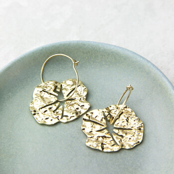 Irregular Hammered Disc Hoop Earrings, 2 of 8