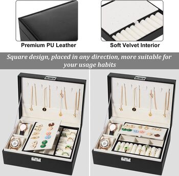 Jewelry Storage Box Case Organiser Travel Double Layer, 5 of 6