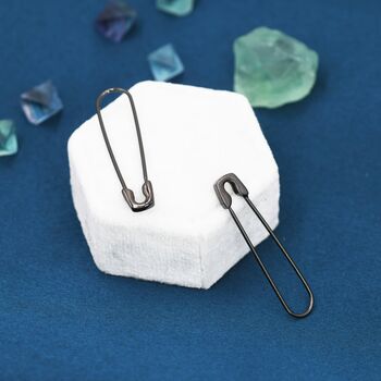Sterling Silver Safety Pin Pull Through Drop Earrings, 7 of 10