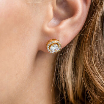 Gold Plated Round Crystal Stud Earrings, 2 of 3