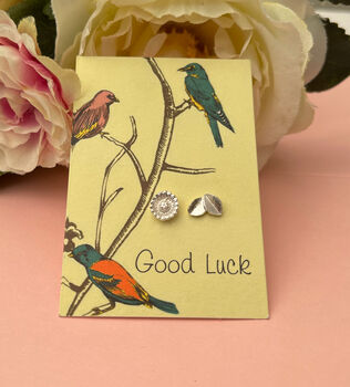 Good Luck Sterling Silver Mismatched Flower And Leaf Earrings, 6 of 10