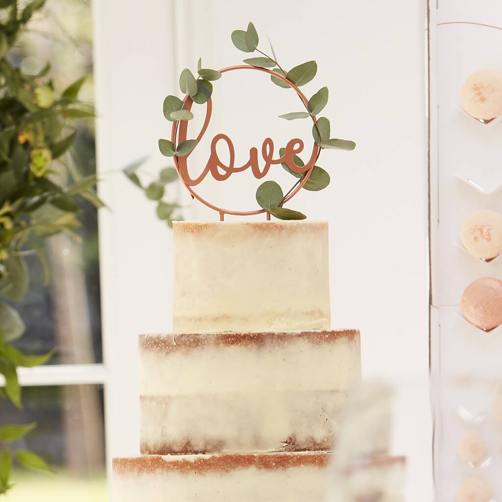 Love Script Rose Gold Wedding Cake Topper, 1 of 2
