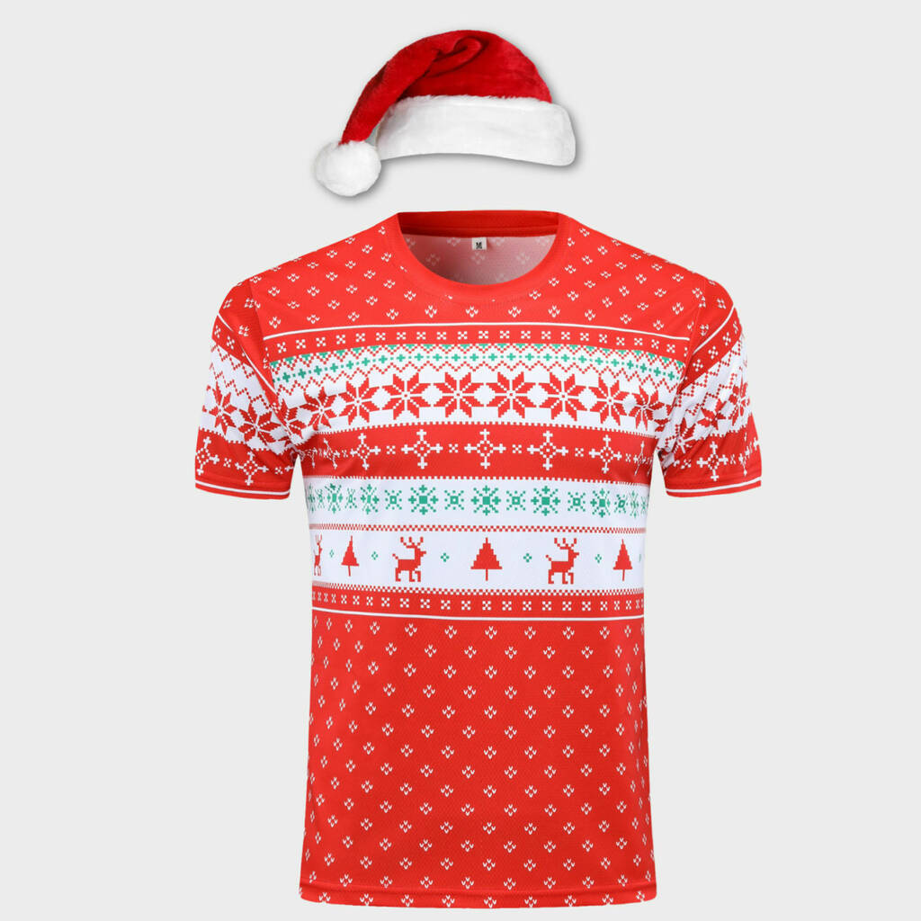 Breathable All Weather Fabric Looks Knitted Redbear Sports Gym Running Top for Women Christmas Jumper Print T-Shirt