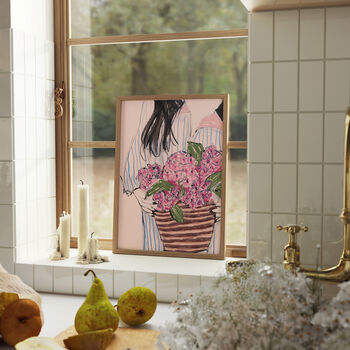 Pink Hydrangea Flowers Illustrated Art Print, 3 of 5