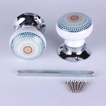 G Decor Set Of Positive Energy Radiance Handcrafted Internal Mortice Turning Door Handles – Ceramic Knobs With Chrome Base, 4 of 5