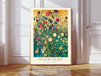 Set Of Two Gustav Klimt Inspired Golden Flower Art Prints, 2 of 3