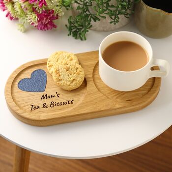 Personalised Tea And Biscuit Serving Tray With Leather Heart Detail, 2 of 10