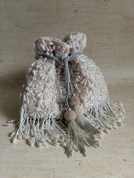 Pink Handcrafted Embellished Pearl Potli Wrist Bag, 8 of 12