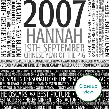 Personalised 18th Birthday Print Gift Year Facts 2007, 6 of 12