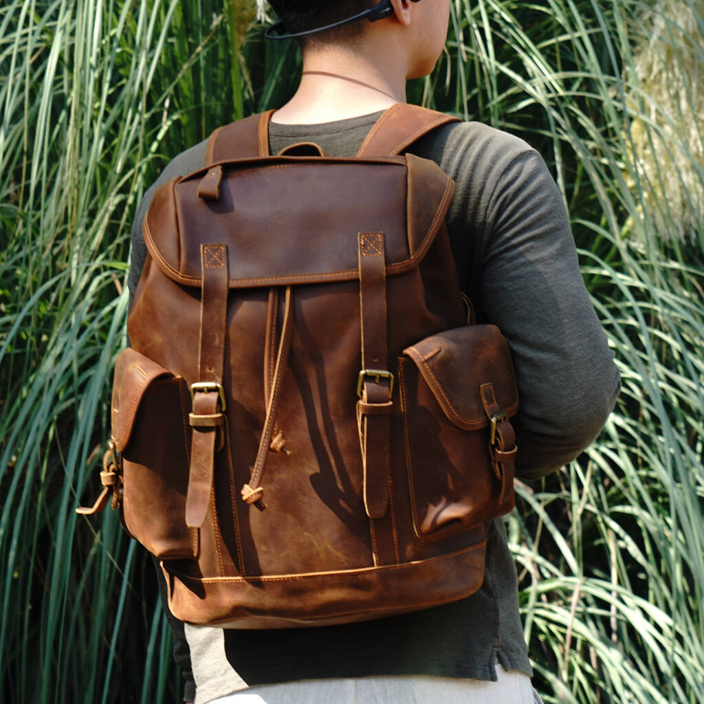 Genuine Leather Backpack With Side Pockets Detail By EAZO ...