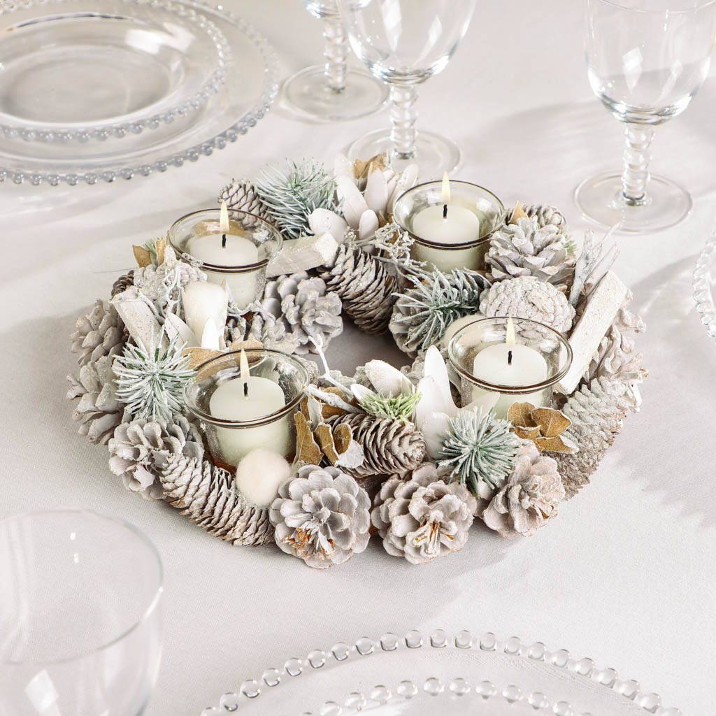 Merry And Bright White Christmas Candle Centerpiece, 1 of 4