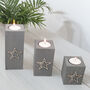 Trio Of Wooden Tea Light Holders Raised Star Design, thumbnail 7 of 11