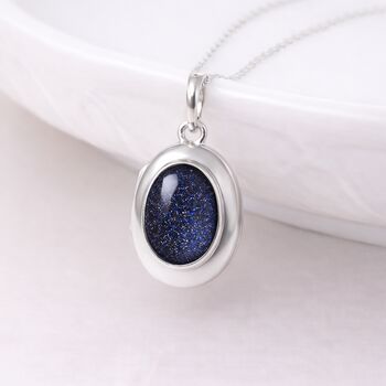 Personalised Sterling Silver Night Sky Goldstone Gemstone Locket Necklace With Photos, 2 of 9