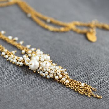 Pearl And Gold 'V' Tassel Necklace, 3 of 5