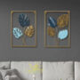 Stylish Blues And Gold Leaf Wall Art Decor, thumbnail 8 of 11