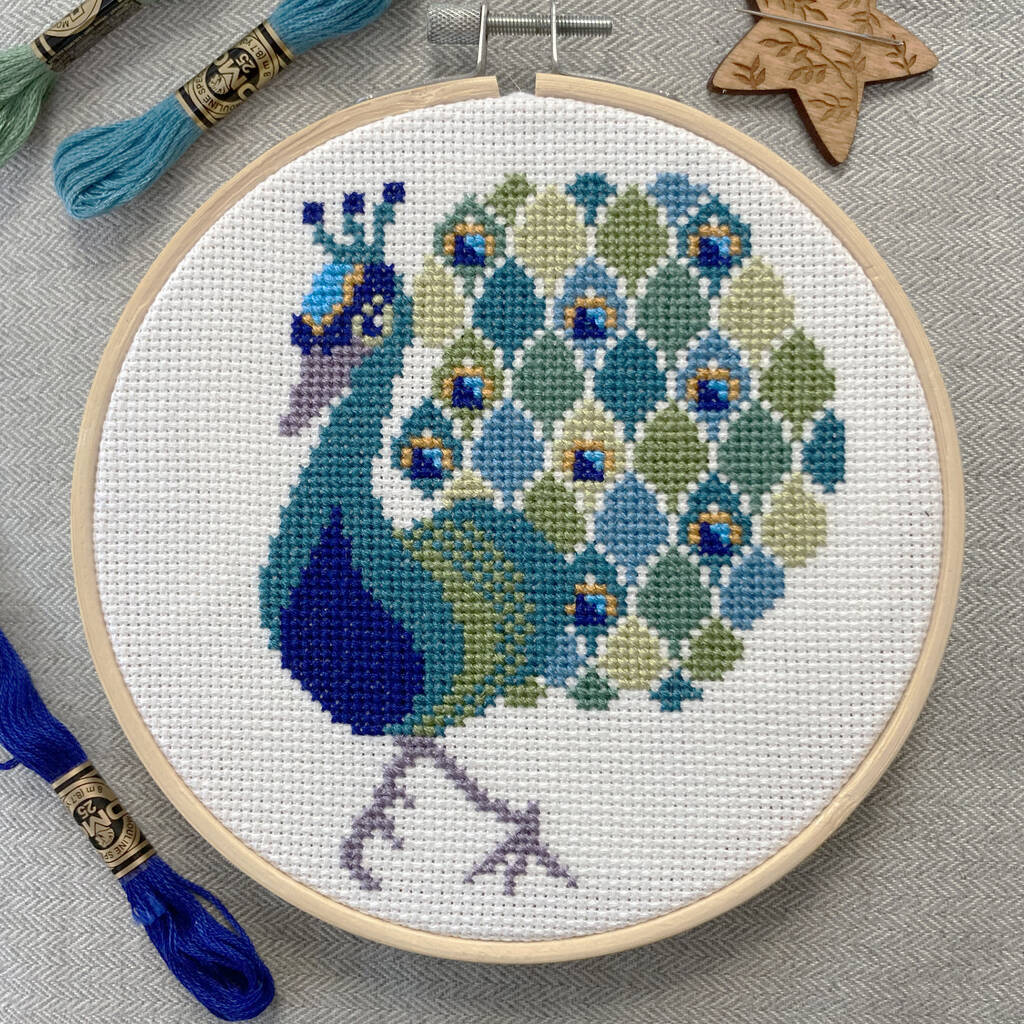 Peppa Peacock Cross Stitch Embroidery Kit, 1 of 3