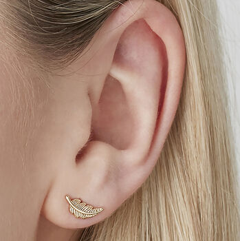 Feather Stud Earrings In 18ct Gold Vermeil Plate, 2 of 4
