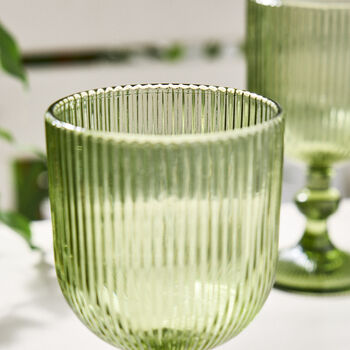 Palermo Set Of Four Green Ribbed Wine Glasses, 4 of 8