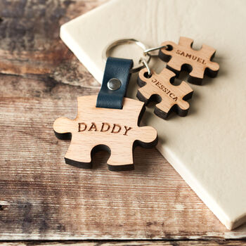 Wooden Engraved Family Puzzle Piece Keyring, 3 of 3