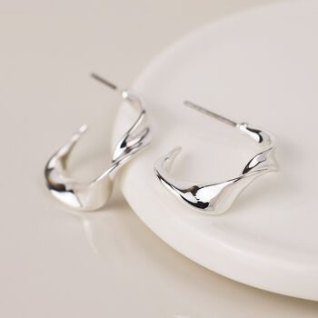 Silver Plated Wave Hoop Earrings, 2 of 4