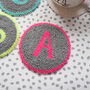Punchneedle Neon Letter Mug Rug Coaster, thumbnail 2 of 6