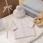 Baby Cosy Cardigan And Cream Mini Stripe Blanket Set, thumbnail 3 of 10