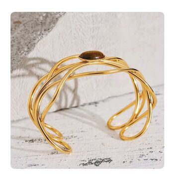 Cannes D'or Gold Ombré Tiger Natural Stone Curve Gift Bangle, 3 of 4