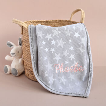 Personalised Grey Star Blanket With Pom Pom Trim, 5 of 8