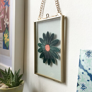 Flower Power Green Daisy Embroidery Framed Artwork, 4 of 6