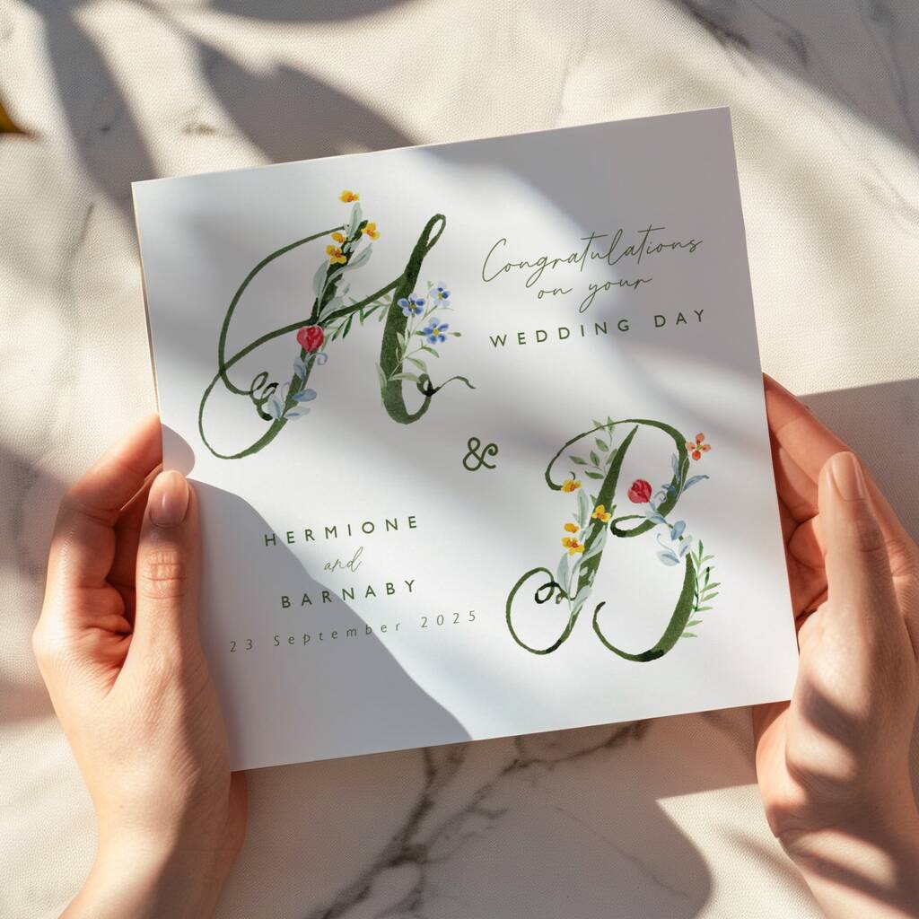Floral Initials Wedding Card | Fully Personalised