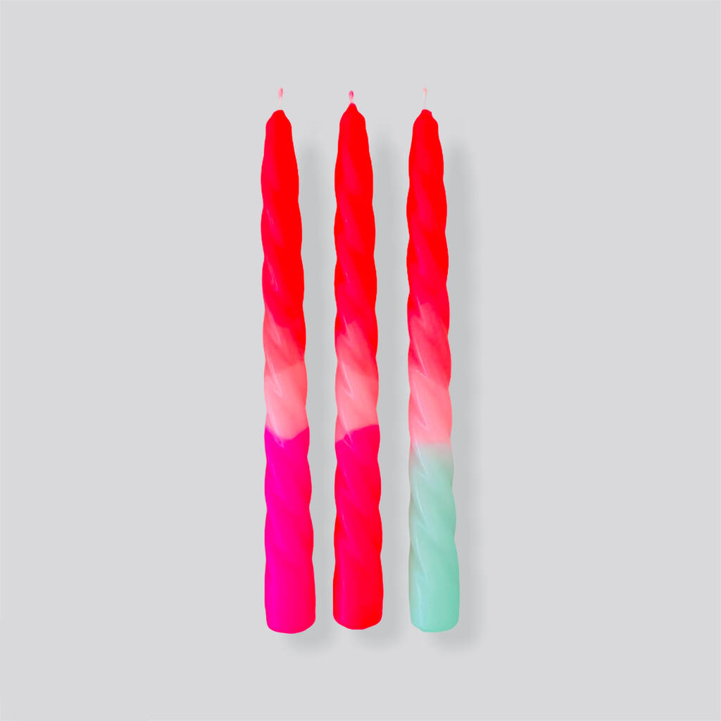 Dip Dye Twisted Candles, Set Of Three 'Ice Cream Pink', 1 of 2