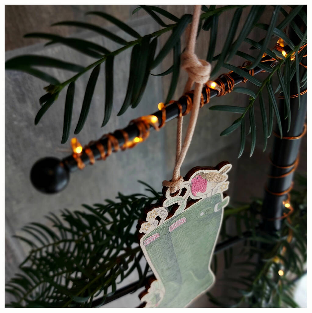 Wellington Boots Wooden Christmas Tree Decoration By Talking of Plants