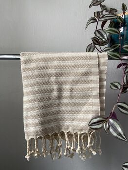 Striped Design Cream Hand Towel, 3 of 7