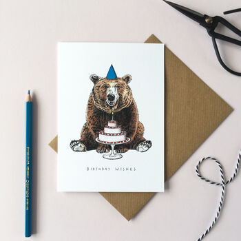 Bear With A Birthday Cake Personalised Birthday Card, 2 of 3