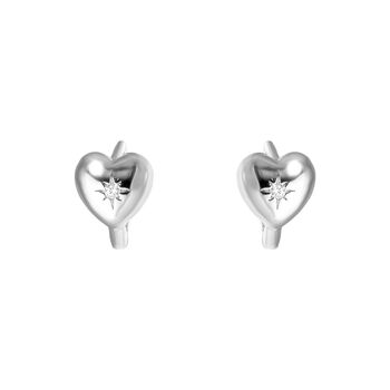 Sterling Silver Starburst Cz Heart Huggie Hoop Earrings, 2 of 6