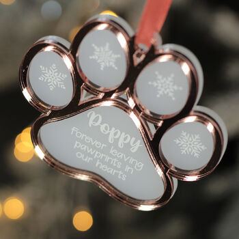 Pet Paw Print Memorial Frost And Mirror Acrylic Christmas Decoration, 2 of 4