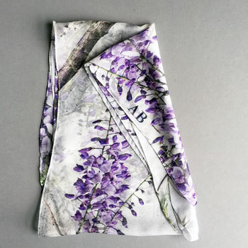 Monogram Wisteria Floral Print Silk Mix Scarf, 2 of 7