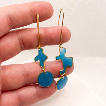 Abstract Drop Blue Statement Earrings, 7 of 9