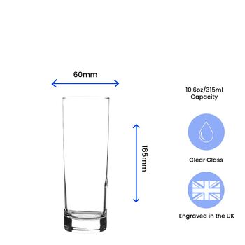 Personalised Engraved Tall Highball Glass 315ml, 2 of 7