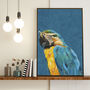Blue Macaw Parrot With Gold Glasses Wall Art Print, thumbnail 2 of 4
