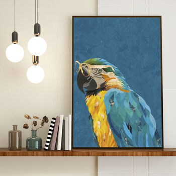 Blue Macaw Parrot With Gold Glasses Wall Art Print, 2 of 4