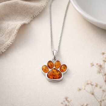 Sterling Silver Amber Paw Print Pendant – 20mm, 4 of 9