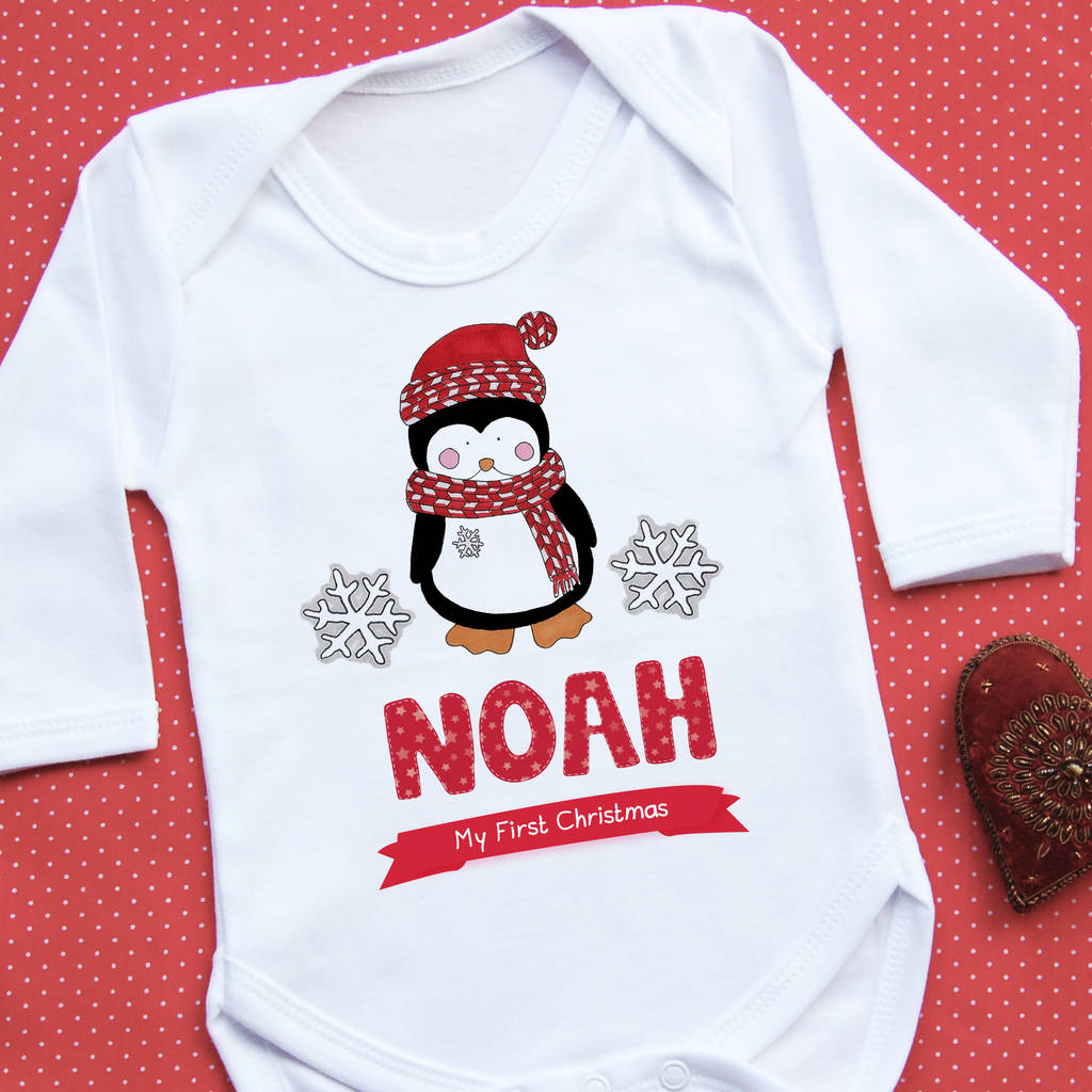 Personalised First Christmas Penguin Vest By Homegrown Print Co 