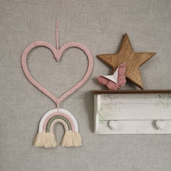 Rainbow Rose Pink Wooden Heart Beige Sage, 9 of 9