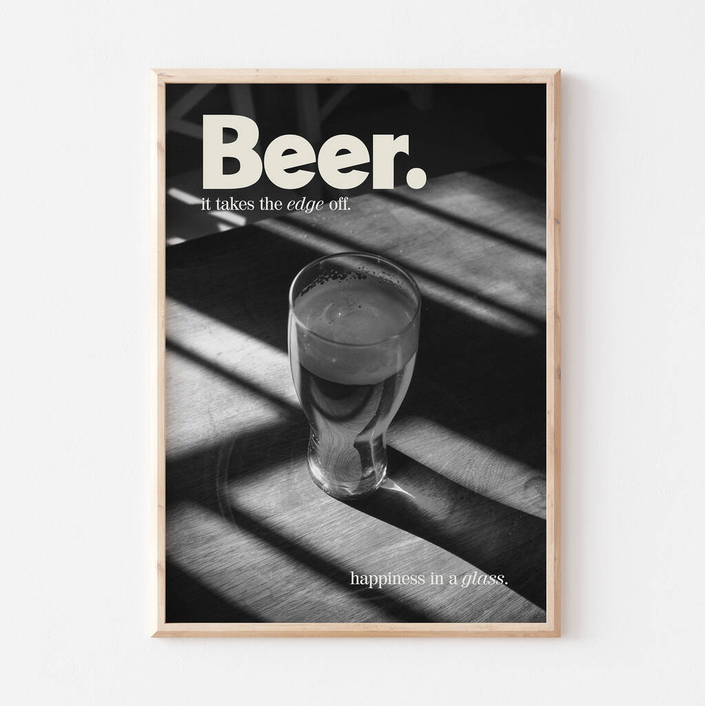 Retro Black And White Kitchen Bar Beer Wall Print, 1 of 4
