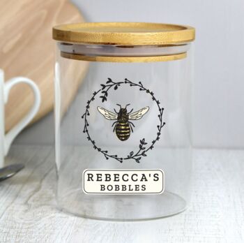 Personalised Bee Storage Jar With Bamboo Lid, 3 of 3