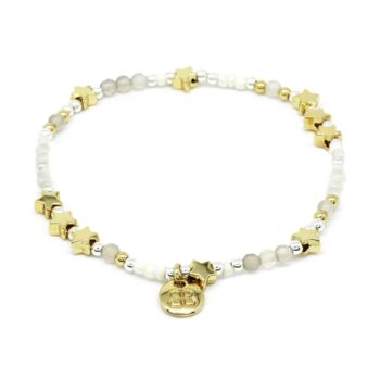 Porrima Pearl And Gold Star Charm Stretch Bracelet, 2 of 3