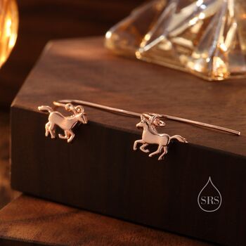 Sterling Silver Cute Horse Dangle Hook Earrings, 4 of 10